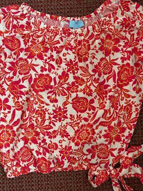 CeCe Pink, Red, and Orange Floral Summer Top